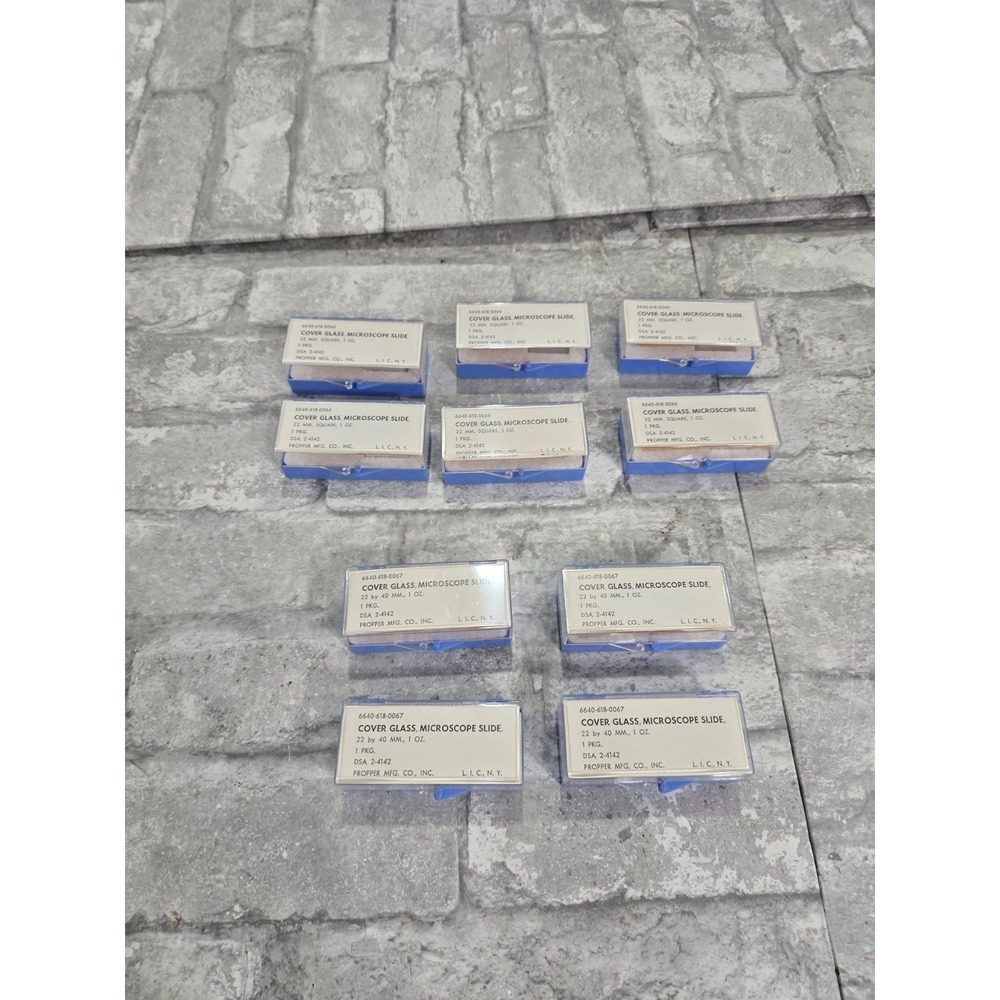 Vintage Bulk Lot 10 Glass Microscope Slides 22m square, 22x40mm 1oz Propper Mgt